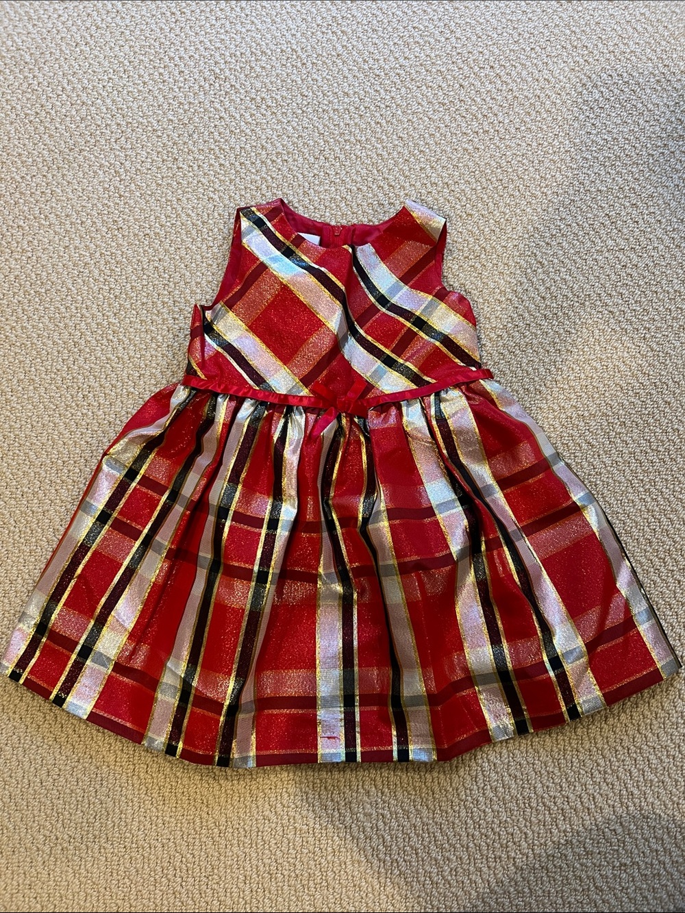 Bonnie Jean 24M Holiday Plaid Shimmer Dress Red Gold Bow
